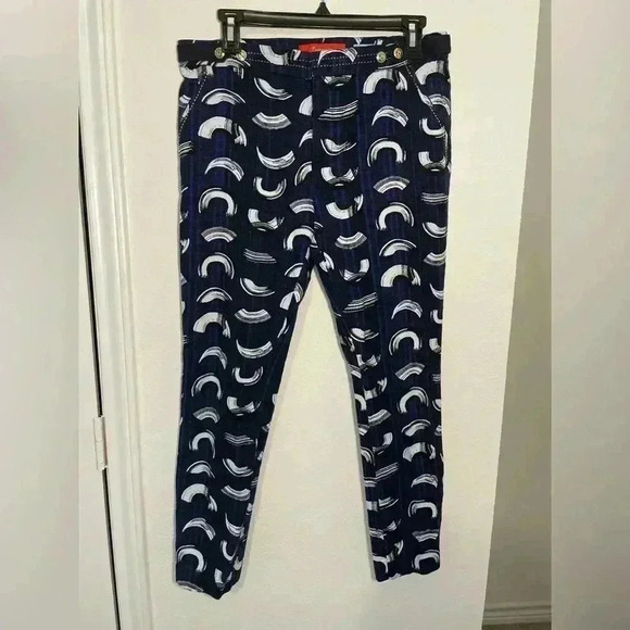 Anthropologie Cartonnier Blue Charlie Macaroni Brushstroke Trouser Pants Size 6 - Picture 2 of 12